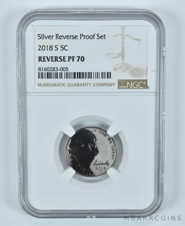 2018-S Jefferson Nickel Silver Reverse Proof Set Reverse PF70 NGC Brown Label