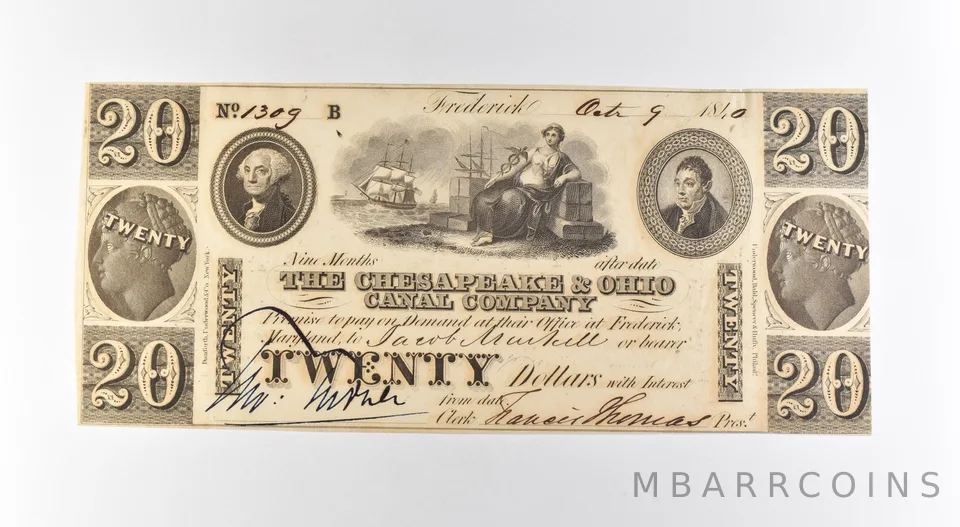 1840 $20 Chesapeake & Ohio Canal Company Obsolete Note *3153