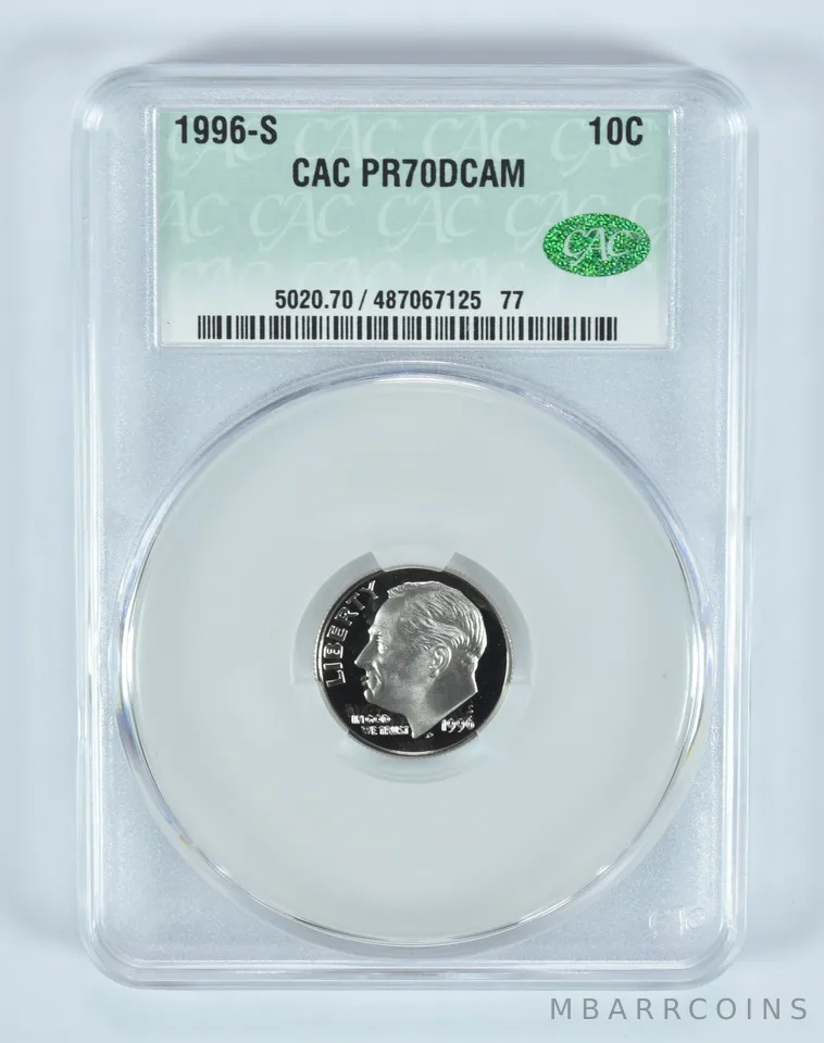 1996-S Roosevelt Dime PR70 DCAM CAC CACg