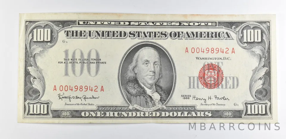 1966 $100 US Legal Tender Note Red Seal a9888