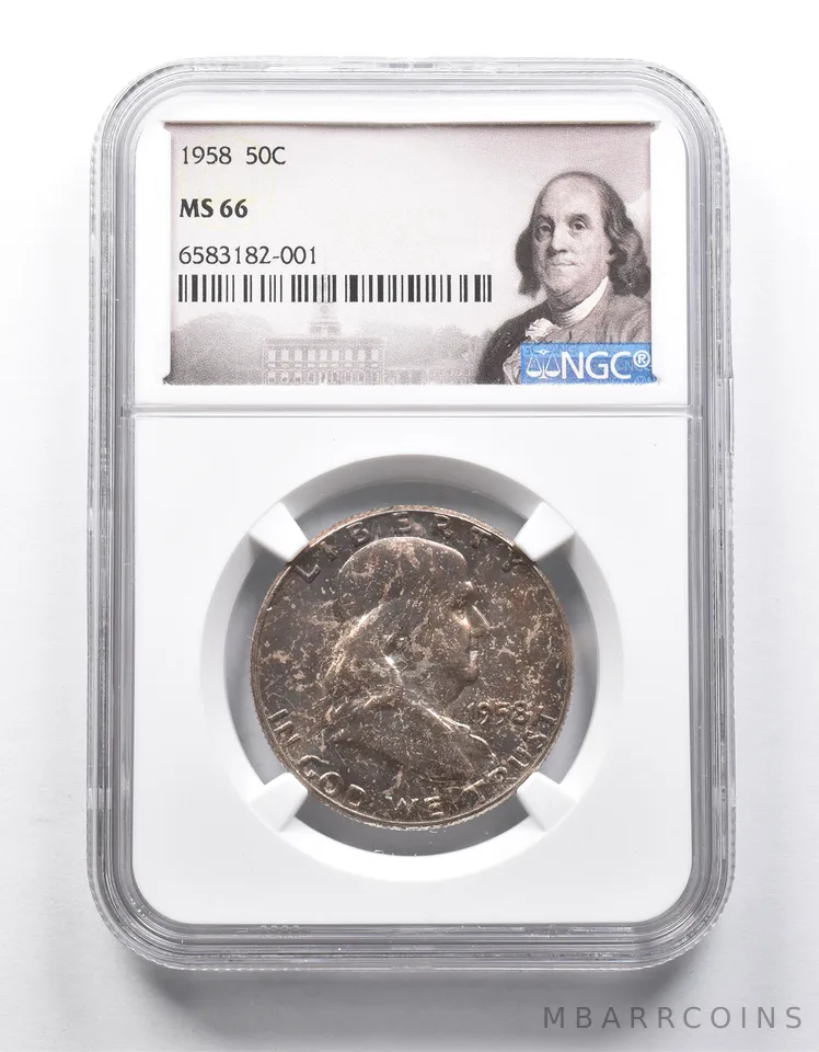 MS66 1958 Franklin Half Dollar NGC Fantastic Color a9867