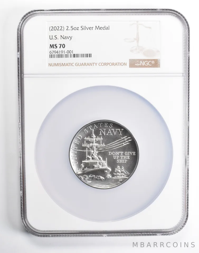 (2022) 2.5 Oz Silver Medal US Navy MS70 NGC Brown Lbl