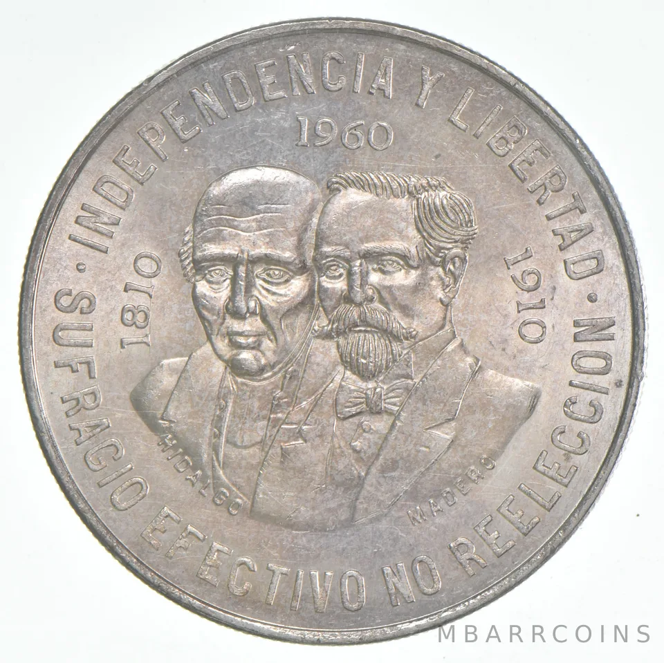 1960 Mo Mexico 10 Pesos Silver 150th Anniversary War of Independence BU