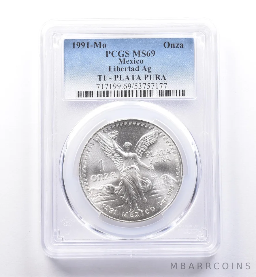 1991 Mo Mexico 1 Onza Silver T1 Plata Pura MS69 PCGS a8627