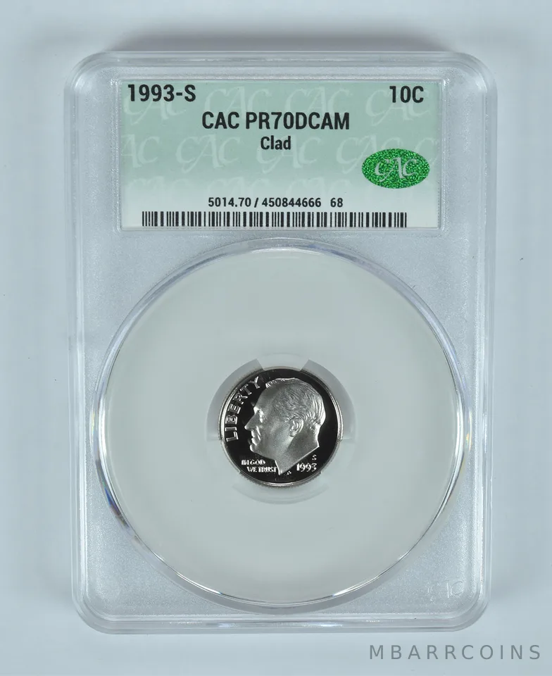 1993-S Roosevelt Dime CLAD PR70 DCAM CAC CACg