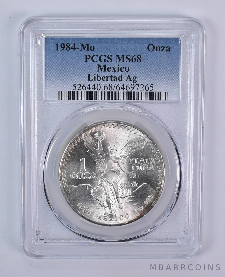 1984 Mo Mexico 1 Onza Silver Libertad MS68 PCGS Blue Label