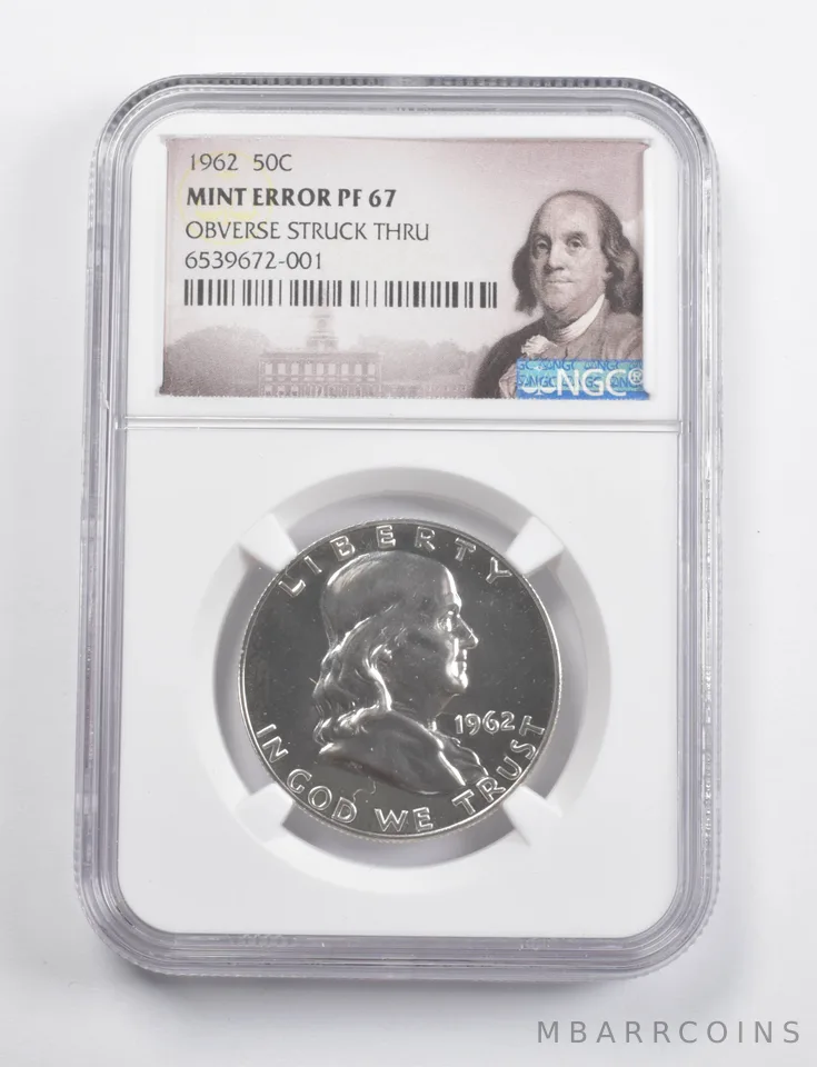Mint Error PF67 1962 Franklin Half Dollar OBV Struck Thru NGC a3429