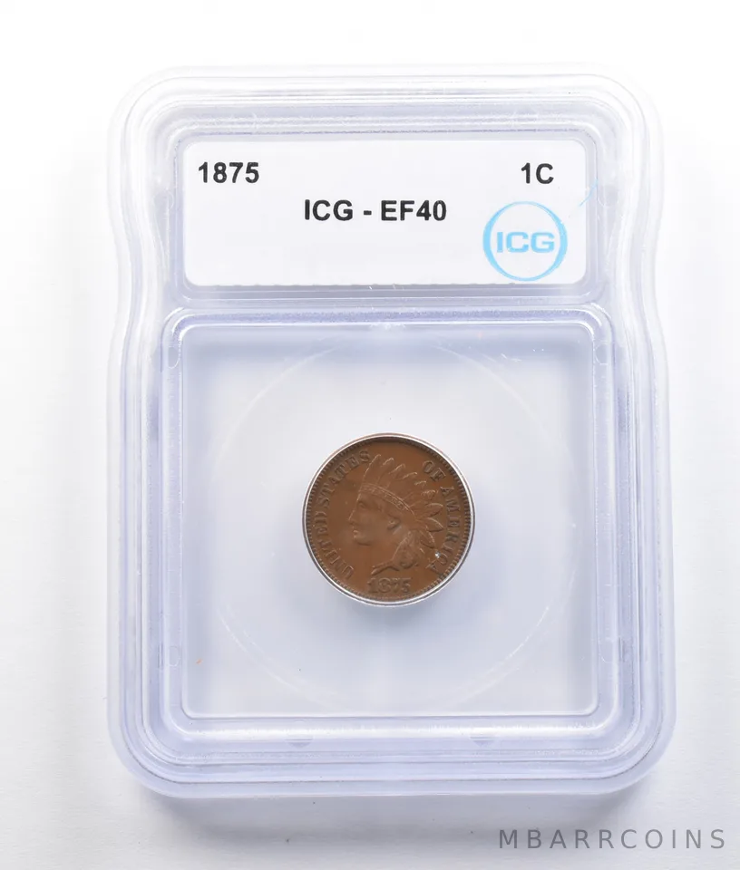 1875 Indian Head Cent EF40 ICG *2680