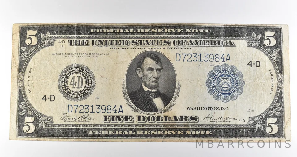 1914 $5 Cleveland OH FRN Large Note Blue Seal *3672