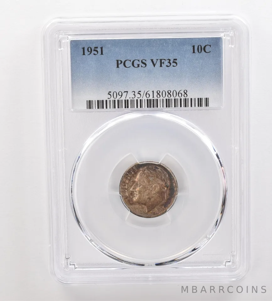 1951 Roosevelt Dime VF35 PCGS Beautiful Tone *3325