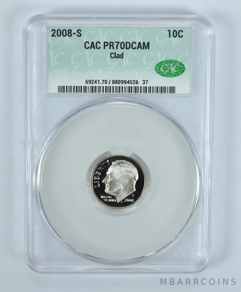 2008-S Roosevelt Dime CLAD PR70 DCAM CAC CACg