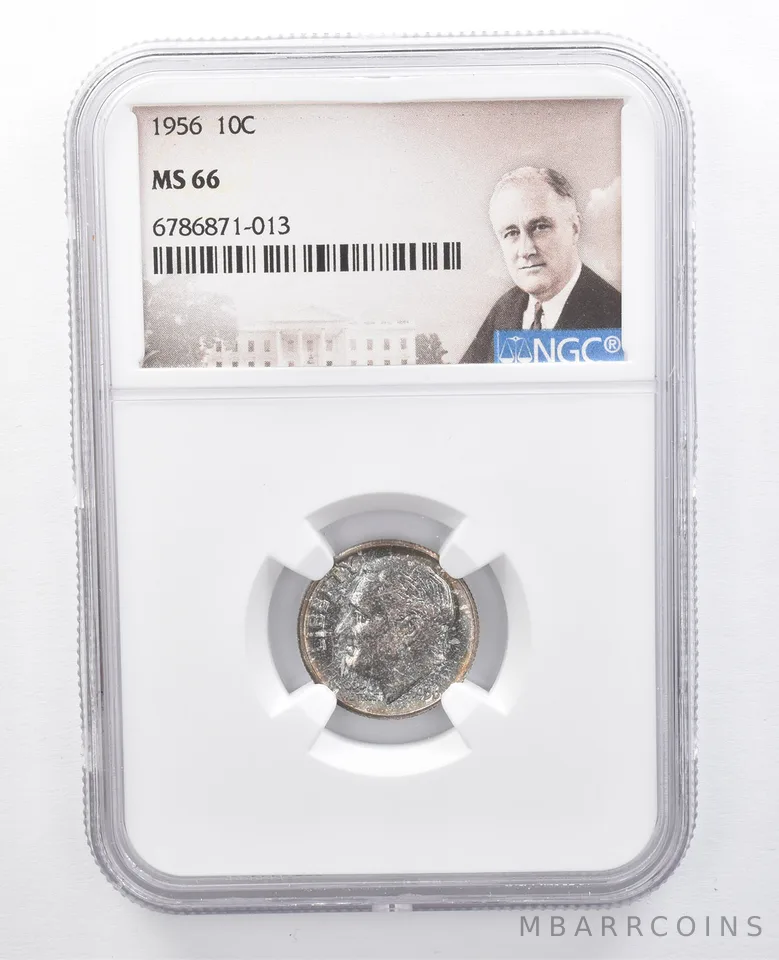 1956 Roosevelt Dime MS66 NGC Beautiful Blue Tone *7660