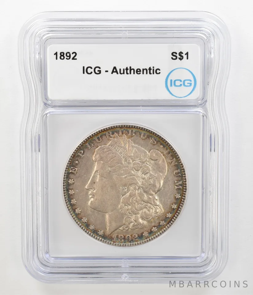 1892 Morgan Silver Dollar Authentic ICG Beautiful Tone a4536