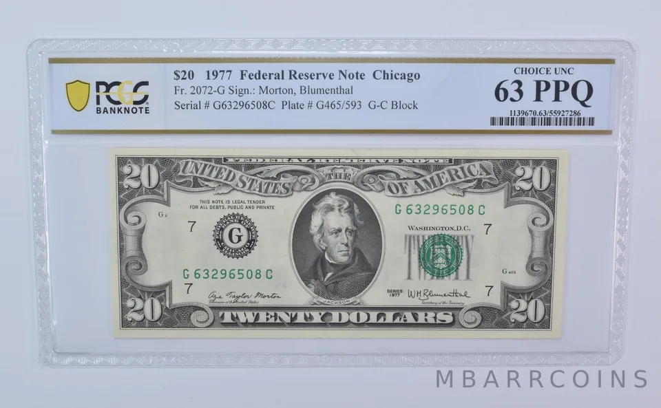 1977 $20 Chicago IL FRN Fr#2072-G Choice Unc 63 PPQ PCGS *8084