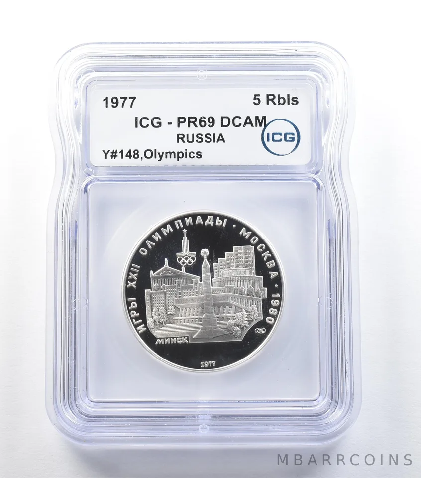 1977 USSR 5 Roubles Olympics Y#148 PR69 DCAM ICG *0499