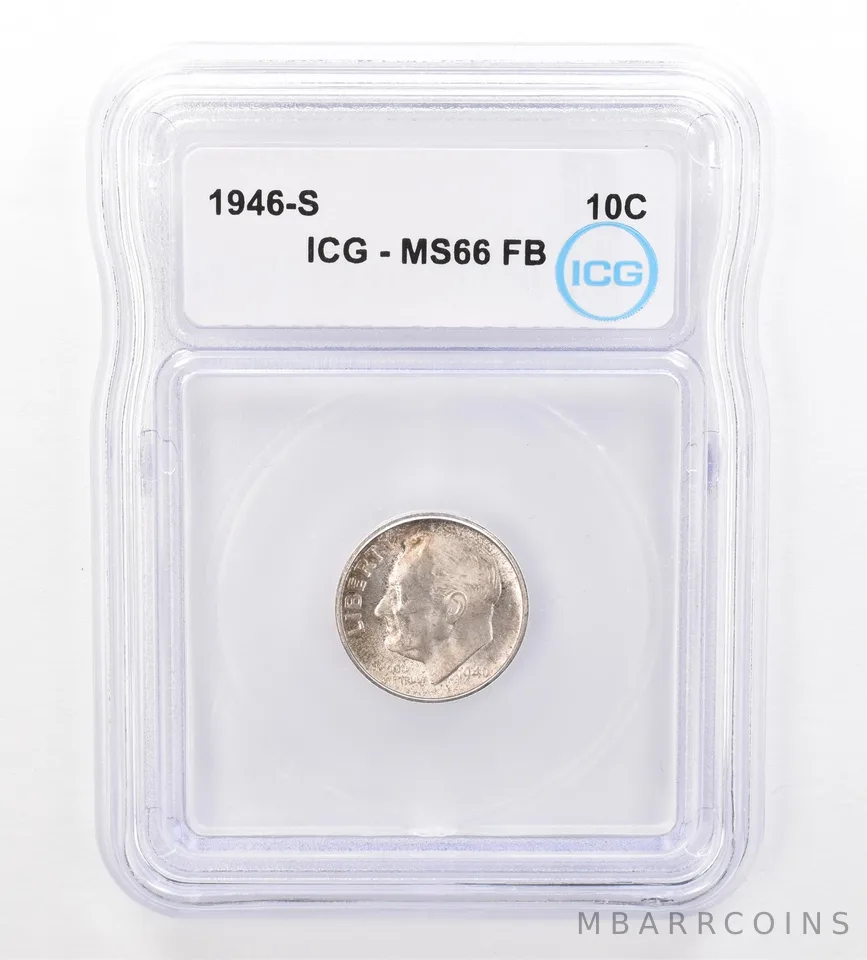 1946-S Roosevelt Dime MS66 FB ICG Beautiful Tone Reverse *7324