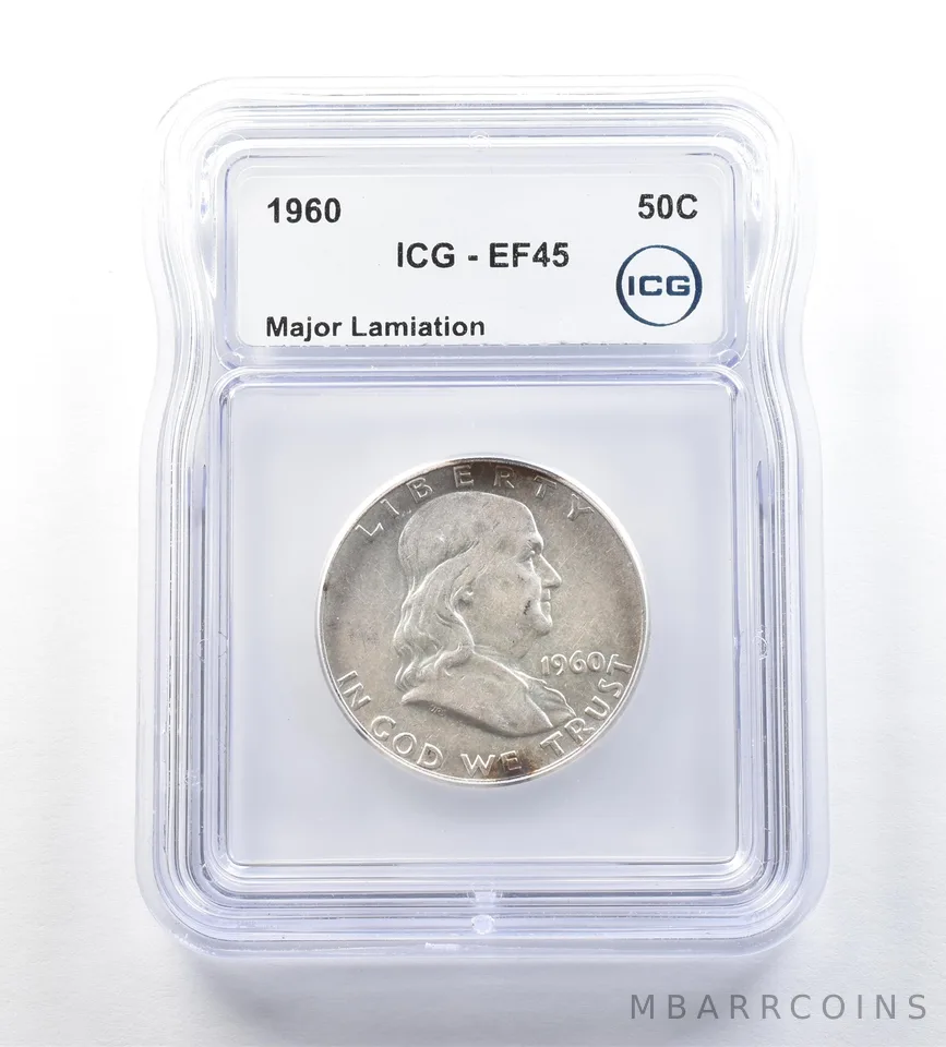 1960 Franklin Half Dollar Major Lamination EF45 ICG *0588