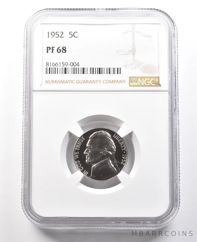 1952 Jefferson Nickel PF68 NGC PQ Cameo Contrast a8025