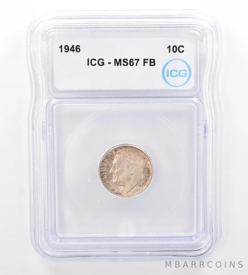 1946 Roosevelt Dime MS67 FB ICG Beautiful Tone *7316