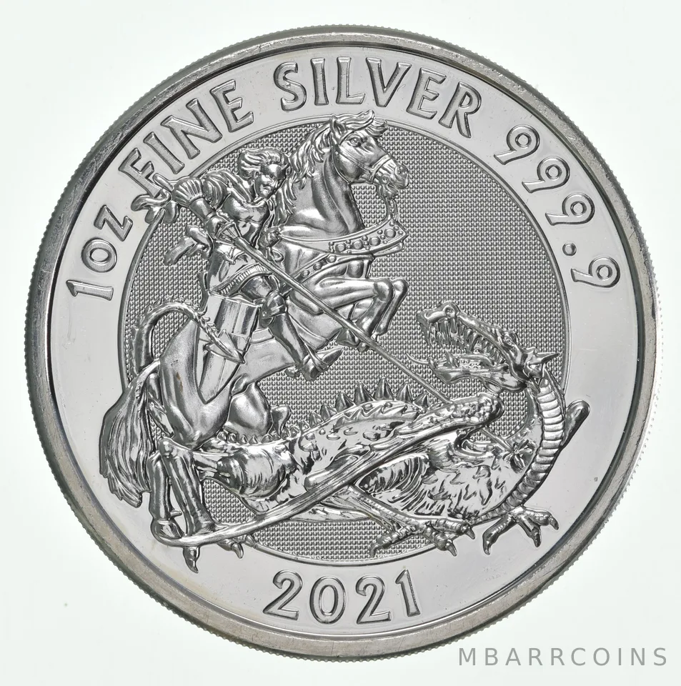 2021 Great Britain 2 Pound 1 Oz Silver St George Dragon