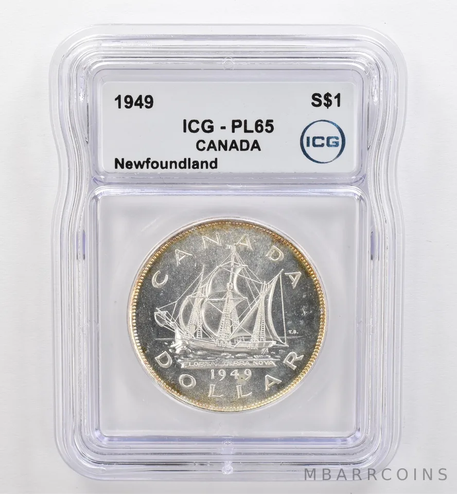 1949 Canada 1 Dollar Silver Newfoundland PL65 ICG Peripheral Tone *9504