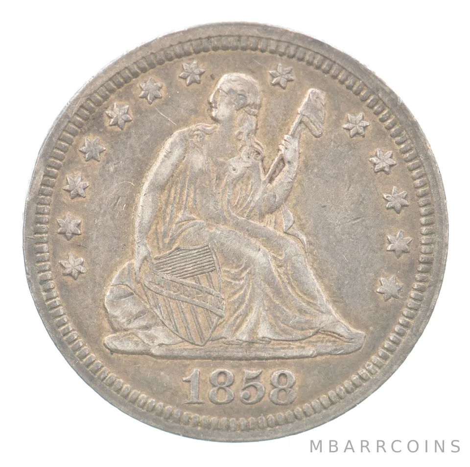 1858 Seated Liberty Quarter Beautiful Tone a1928