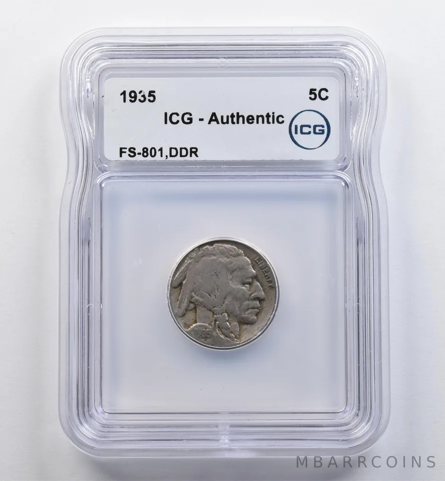 1935 Indian Head Buffalo Nickel FS-801 DDR Authentic ICG *9002