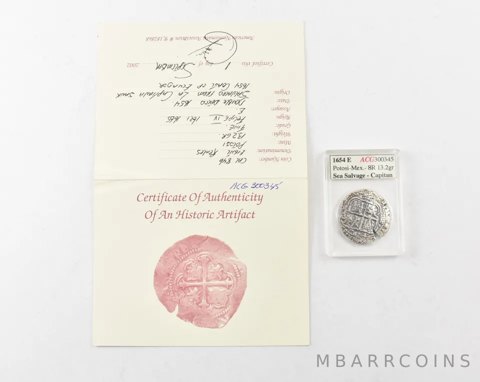 1654 E Potosi Mexico 8 Reales La Capitana Shipwreck W/ Coa *9066