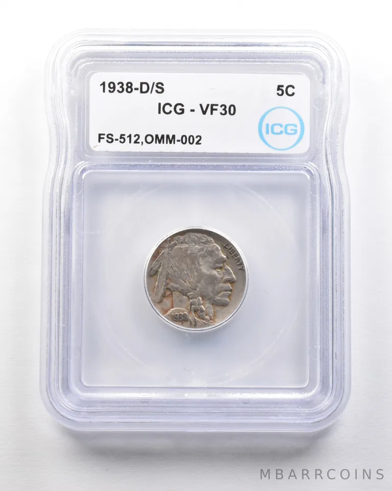 1938-D/S Indian Head Buffalo Nickel Mint Error FS-512 OMM-002 VF30 ICG *1692