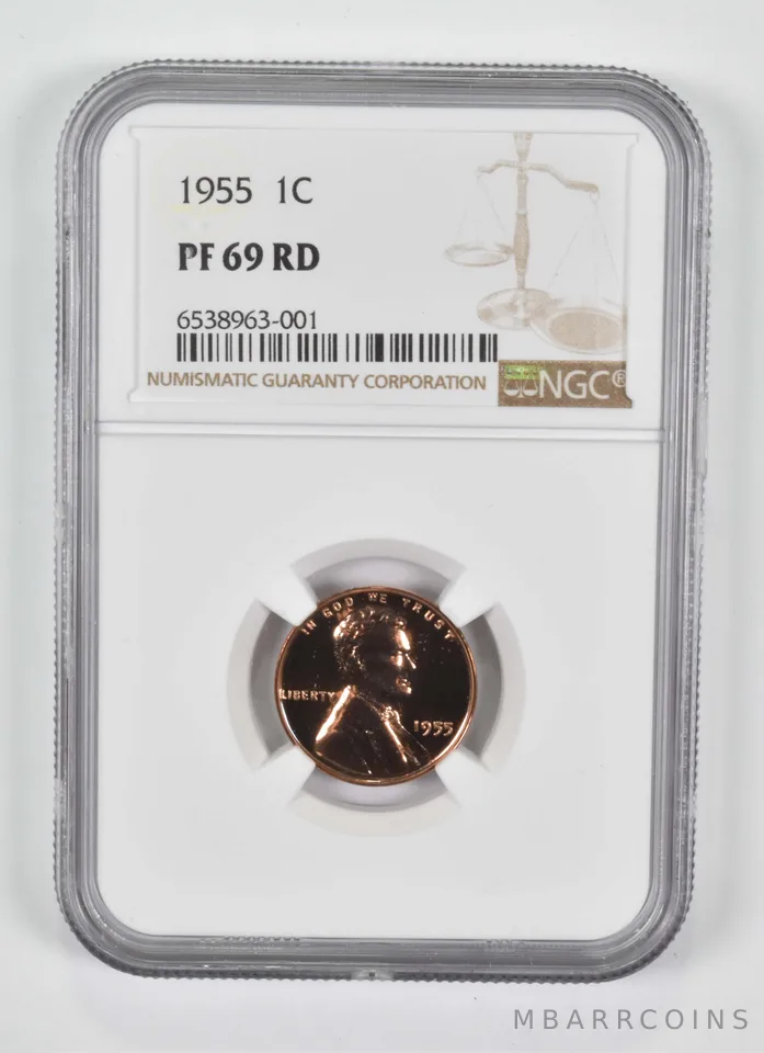 1955 Lincoln Cent PF69 RD NGC Brown Lbl
