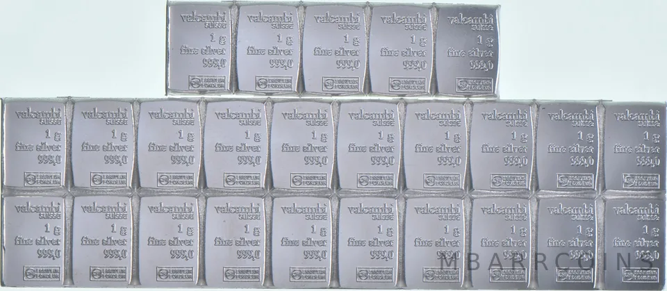 Valcambi Suisse (25 bars) 1 Gram Silver CombiBar .999 Breakable