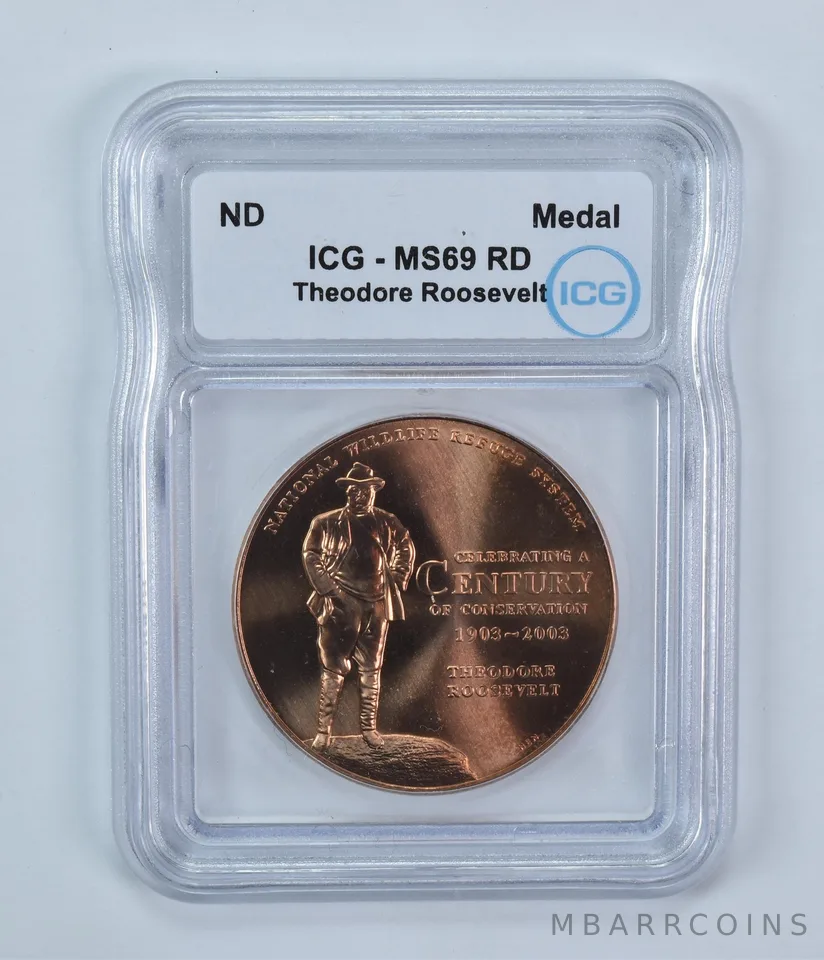 (ND) Bronze Medal Theodore Roosevelt Bald Eagle MS69 RD ICG