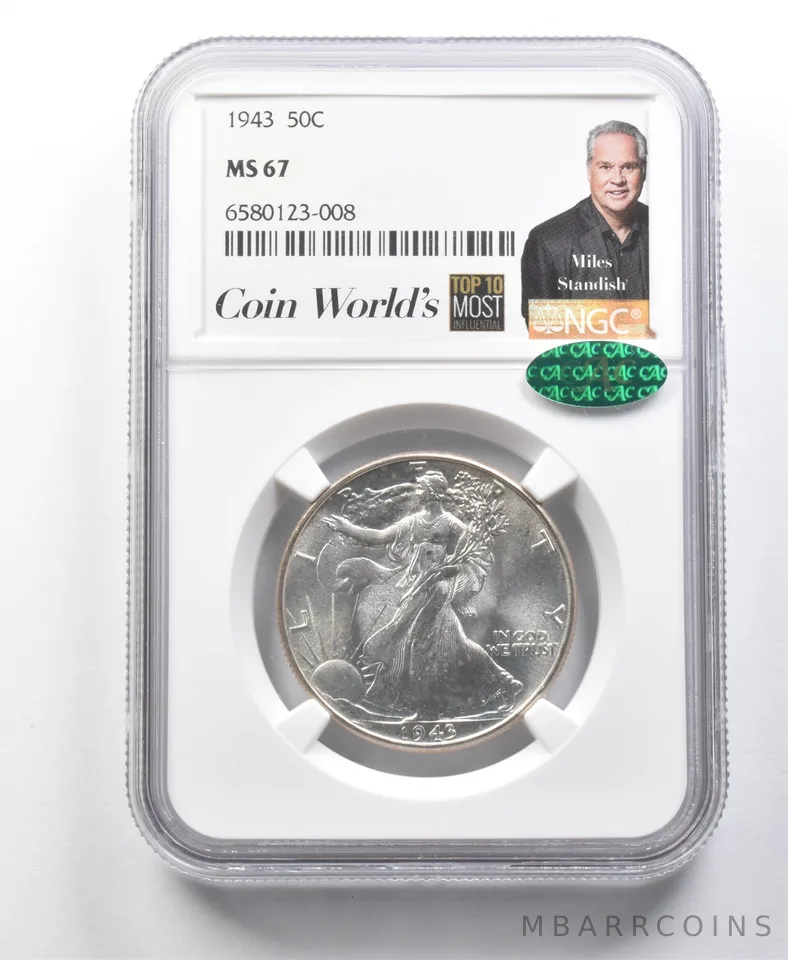 1943 Walking Liberty Half Dollar Miles Standish MS67 NGC CAC *8548