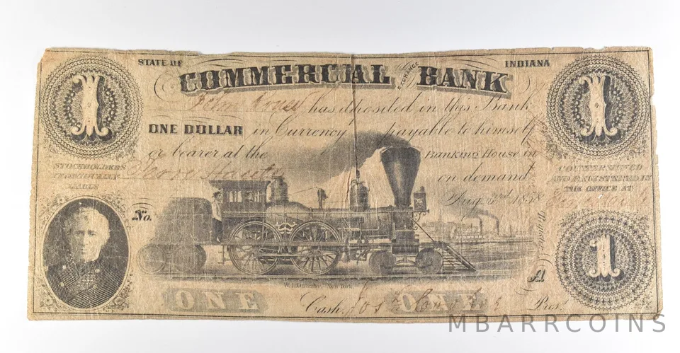 1858 $1 Indiana Commercial Exchange Bank Obsolete Note *8439