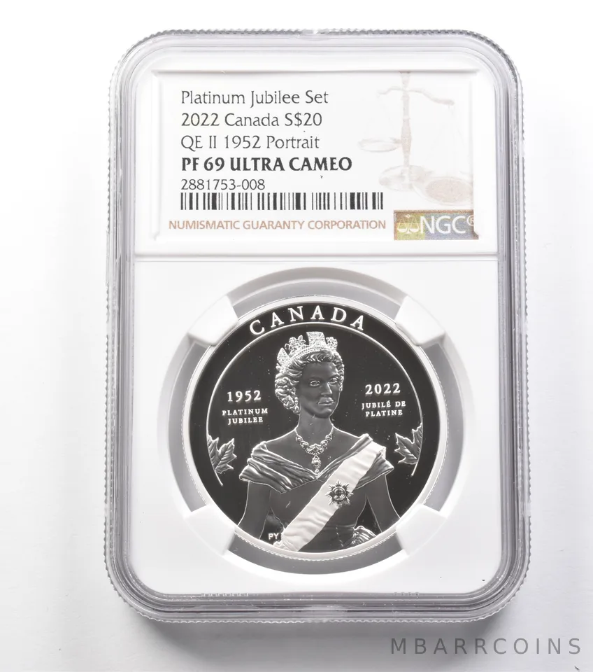 2022 Canada $20 Silver Plat. Jubilee Set QEII 1952 Portrait PF69 UCAM NGC a9907