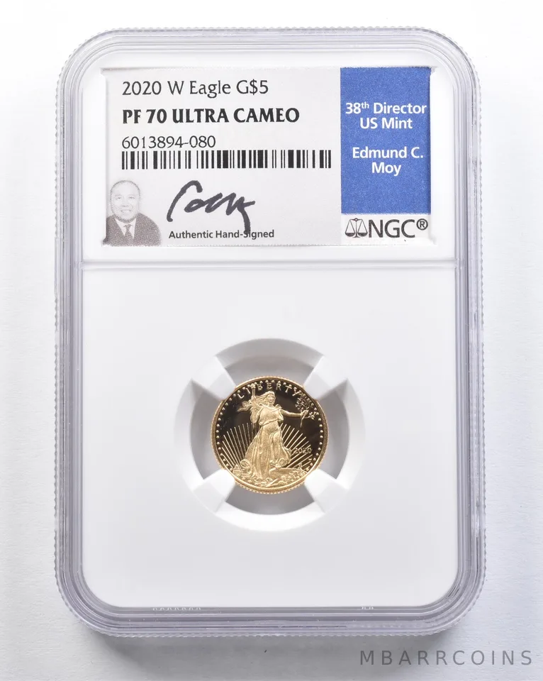 2020-W $5 American Gold Eagle Moy 1/10 Oz Gold PF70 UCAM NGC *2106
