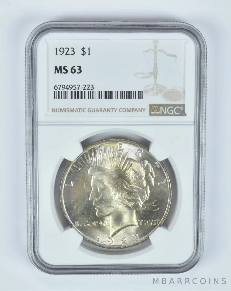 MS63 1923 Peace Silver Dollar NGC Beautifully Toned *7470