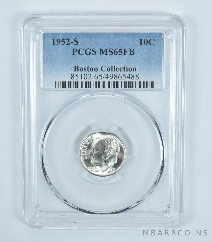 1952-S Roosevelt Dime Boston Collection MS65 FB PCGS Blue Label