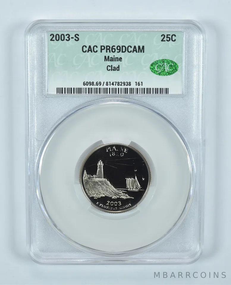 2003-S Washington State Quarter Maine CLAD PR69 DCAM CAC CACg