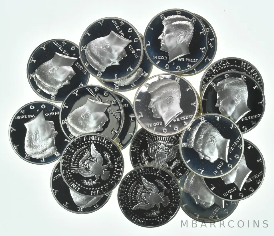 Lot (20) 1994-S Kennedy Half Dollar Proof 90% Silver $10 Face Value