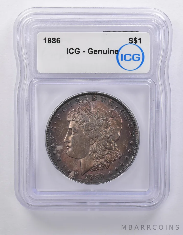 1886 Morgan Silver Dollar Genuine ICG Blue/Purple Tone *7122