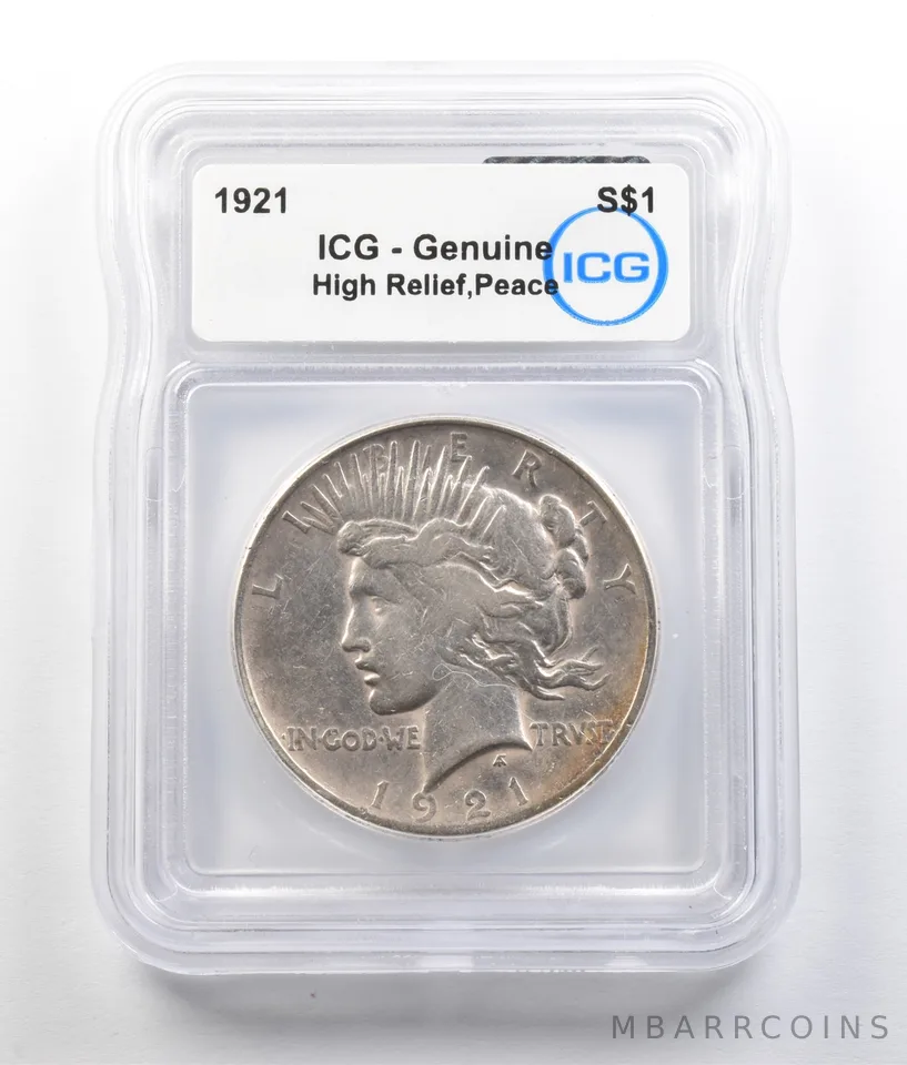 1921 Peace Silver Dollar High Relief Genuine ICG a9359