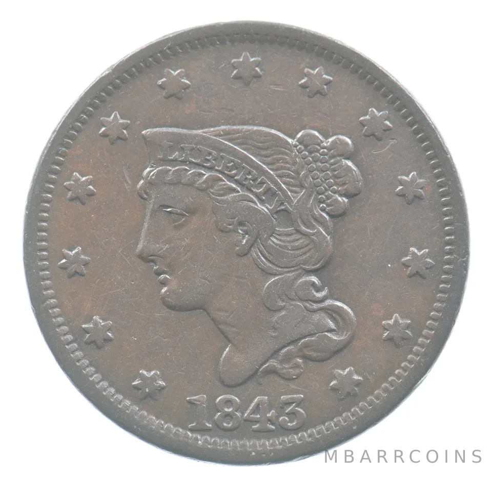 1843 Braided Hair Large Cent N-11 *9418
