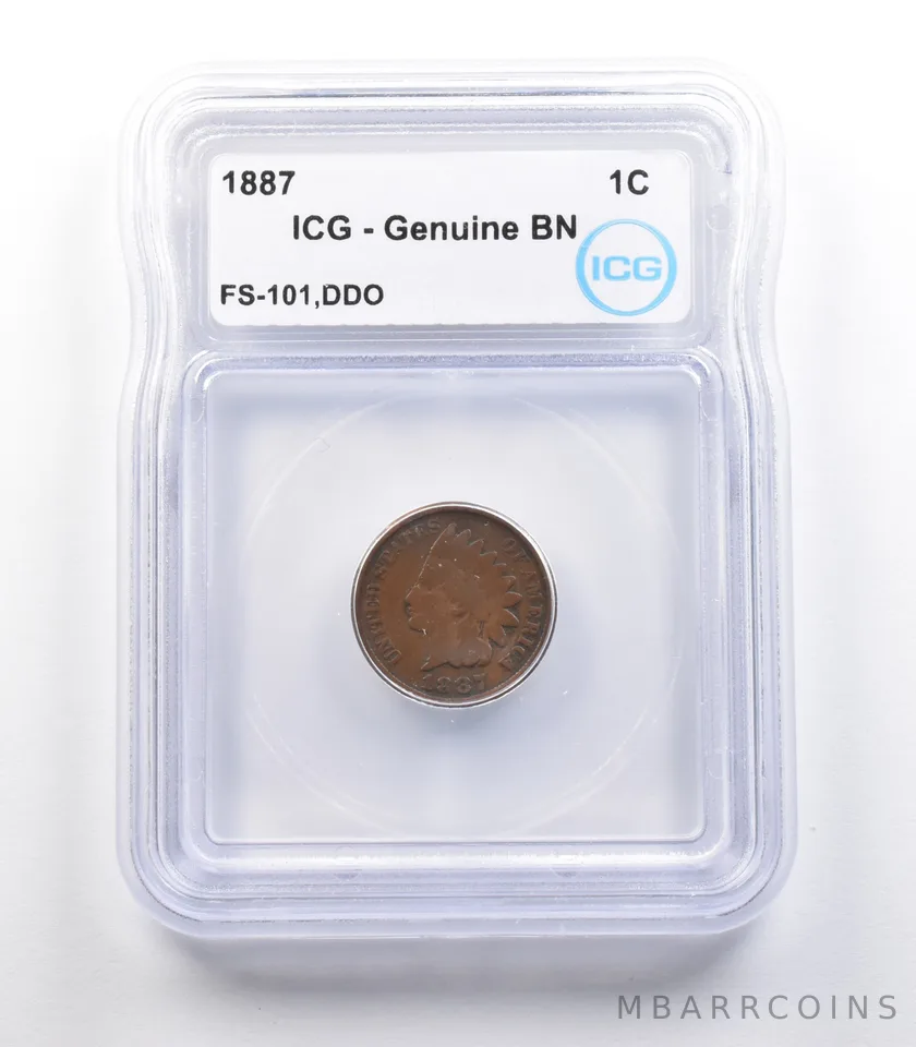1887 Indian Head Cent Mint Error FS-101 DDO Genuine BN ICG *2274