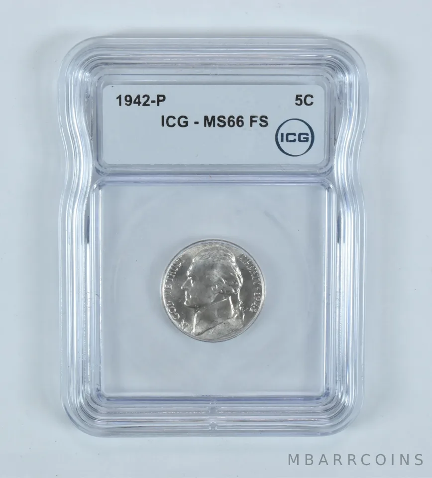 1942-P Jefferson Nickel SILVER MS66 FS ICG (WTN Wartime)