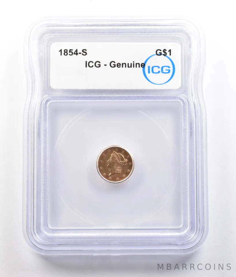 1854-S $1 Liberty Head Gold Dollar Genuine ICG *0782