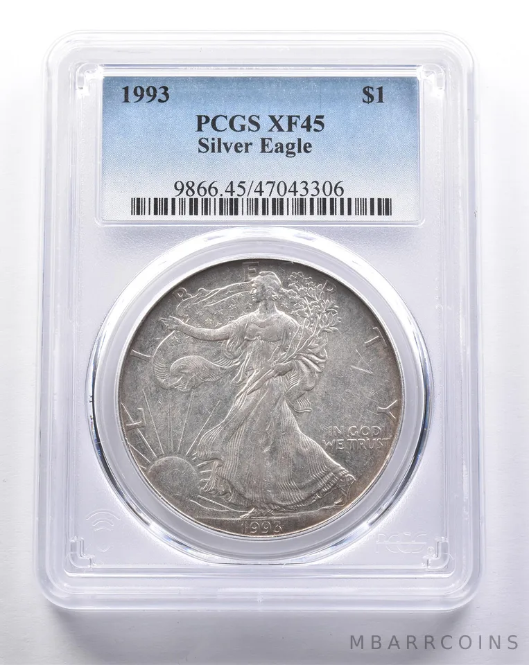 XF45 LOWBALL 1993 American Silver Eagle PCGS Low Ball - Lowest Pop a3379