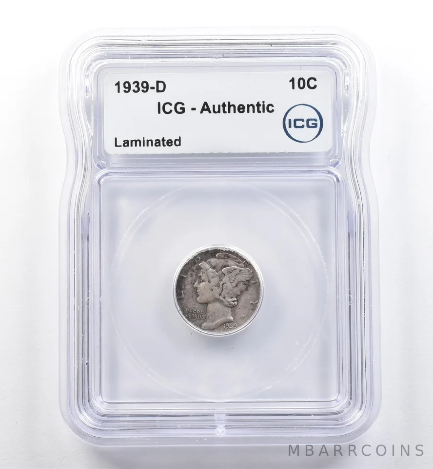 1939-D Mercury Dime Laminated Error Authentic ICG *6000