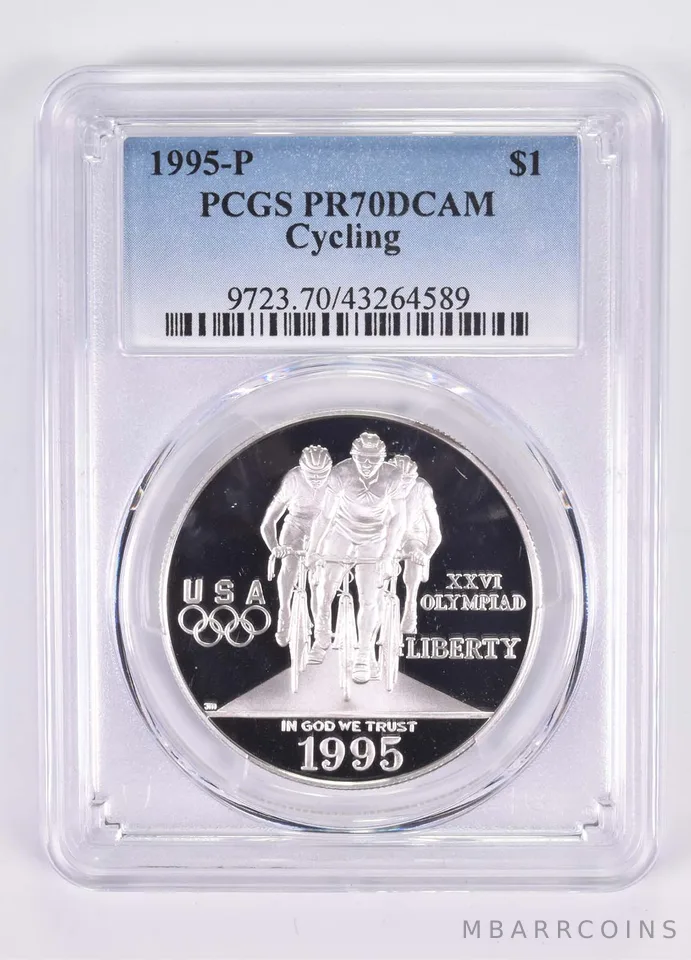 1995-P Cycling Commemorative Dollar PR70 PCGS Blue Label