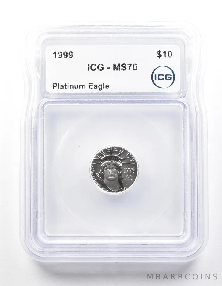 1999 $10 American Platinum Eagle 1/10 Oz Platinum MS70 ICG *2226